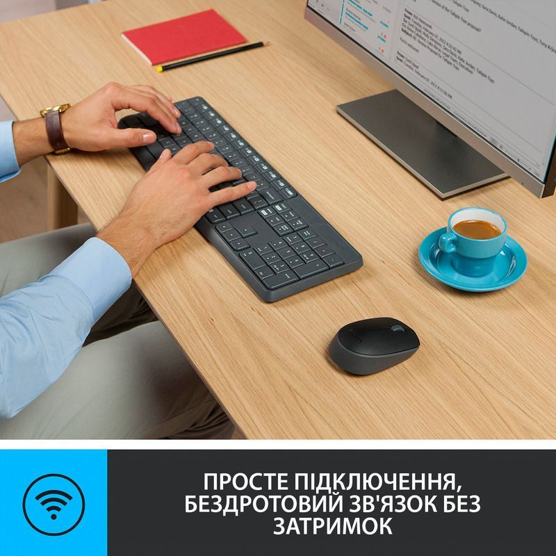 Комплект (клавиатура, мышь) беспроводной Logitech MK235 ENG/UKR Grey (920-007931)