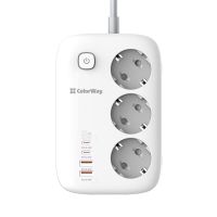 Фільтр живлення ColorWay GaN3 Pro PD 65W (2USB-A + 2 TYPE-C) 3 розетки, 4 USB, 2 м, білий (CW-CHE34PDW)