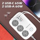 Фільтр живлення ColorWay GaN3 Pro PD 65W (2USB-A + 2 TYPE-C) 3 розетки, 4 USB, 2 м, білий (CW-CHE34PDW)