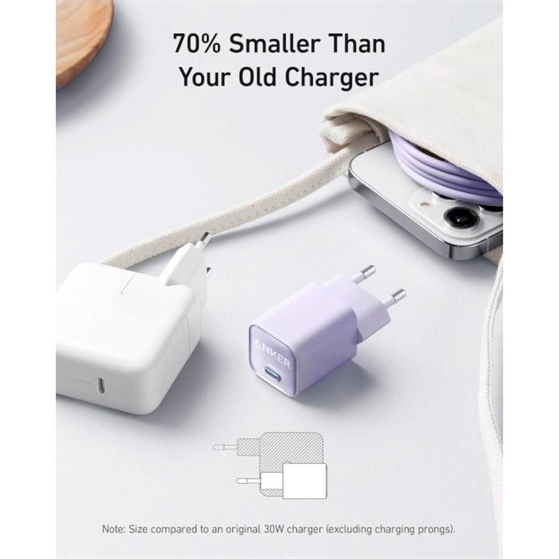 Сетевое зарядное устройство Anker PowerPort 511 Nano III White, 30 W USB Type-C (A2147G21)