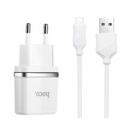 Сетевое зарядное устройство Hoco C12 (2USB, 2.4А) White + кабель MicroUSB (C12MW)