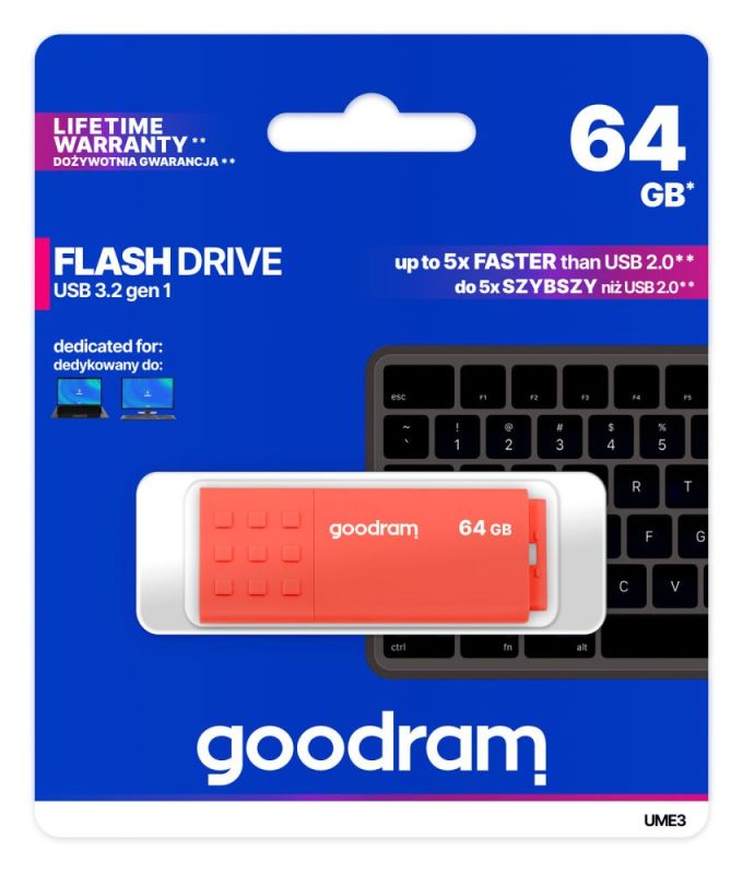 Флеш-накопитель USB3.2 64GB Goodram UME3 Orange (UME3-0640O0R11) (UME3-0640O0R11	)