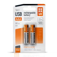 Акумулятор USB-C ColorWay AAA/HR03 Li-Pol 590 mAh BL 2шт (CW-UBAAA-09)