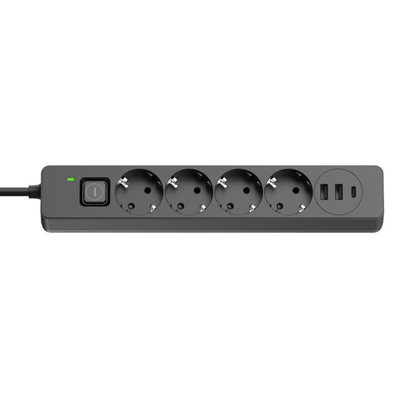 Фільтр живлення ColorWay 4 розетки, 3USB (2USB-A + 1 TYPE-C) (24W), 2м, Black (CW-CHE435PDB)
