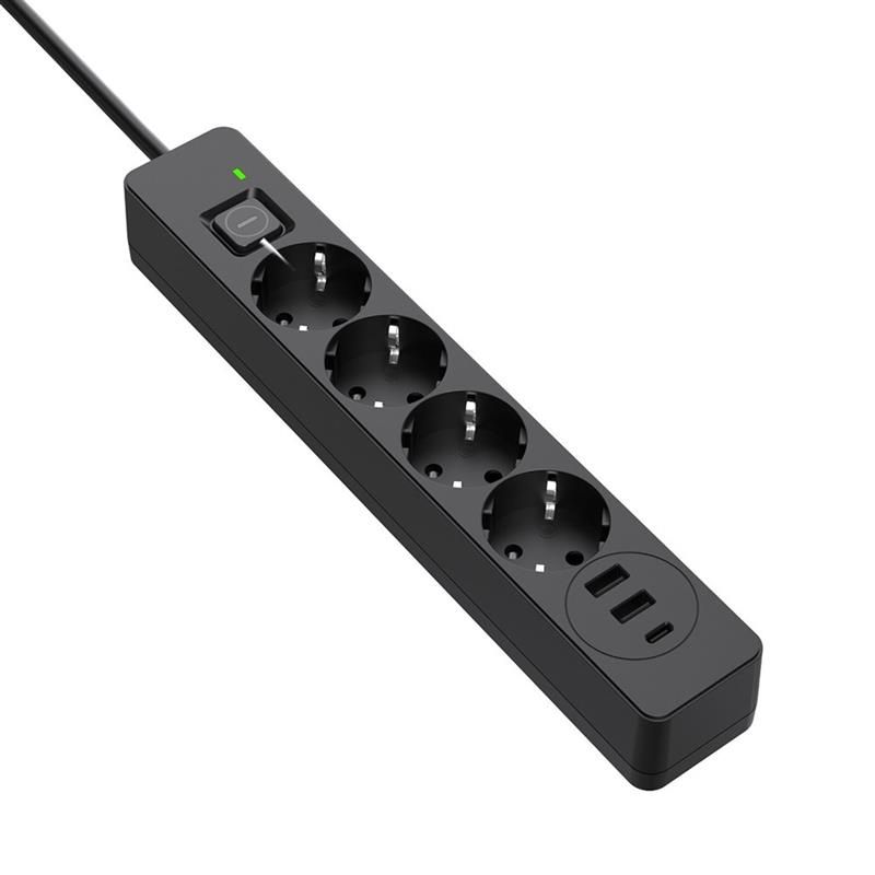 Фільтр живлення ColorWay 4 розетки, 3USB (2USB-A + 1 TYPE-C) (24W), 2м, Black (CW-CHE435PDB)