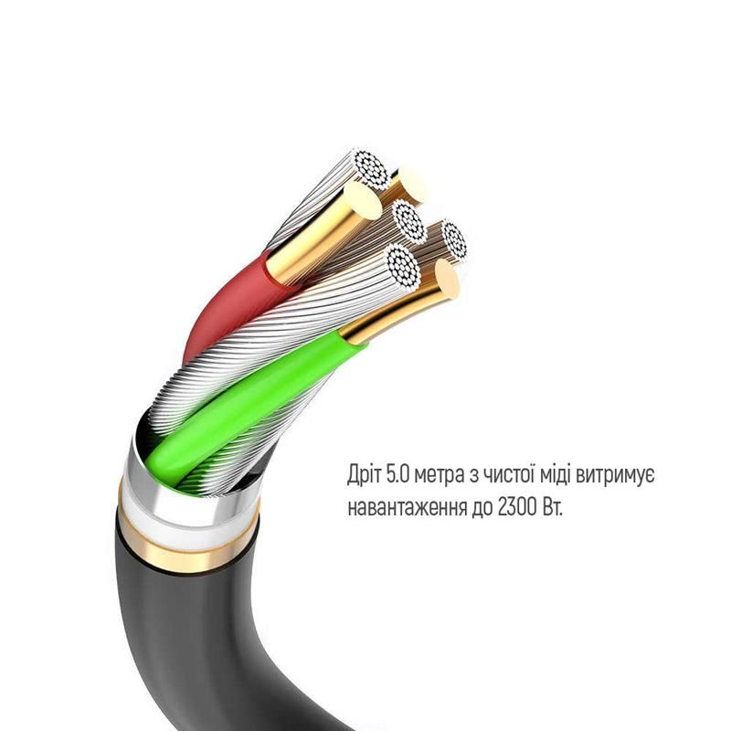 Фільтр живлення ColorWay 4 розетки, 3USB (2USB-A + 1 TYPE-C) (24W), 2м, Black (CW-CHE435PDB)