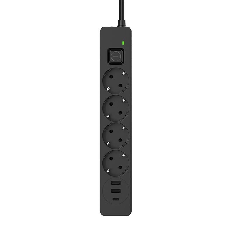 Фільтр живлення ColorWay 4 розетки, 3USB (2USB-A + 1 TYPE-C) (24W), 2м, Black (CW-CHE435PDB)