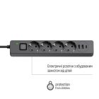 Фільтр живлення ColorWay 4 розетки, 3USB (2USB-A + 1 TYPE-C) (24W), 2м, Black (CW-CHE435PDB)