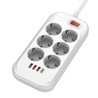 Фільтр живлення ColorWay 6 розеток, 4USB (Type-C PD20W + 3USB QC3.0) (38W), 2м, White (CW-CHE64PDW)