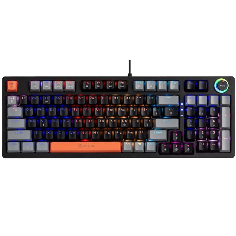 Клавіатура ігрова механічна XTRIKE ME GK-987 UA 96кл.+регулятор, RGB, USB, чорно-сіра (GK-987GGRUA)