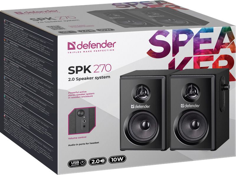 Акустична система 2.0 Defender SPK-270 10Вт, чорна, дерево, USB (65270)