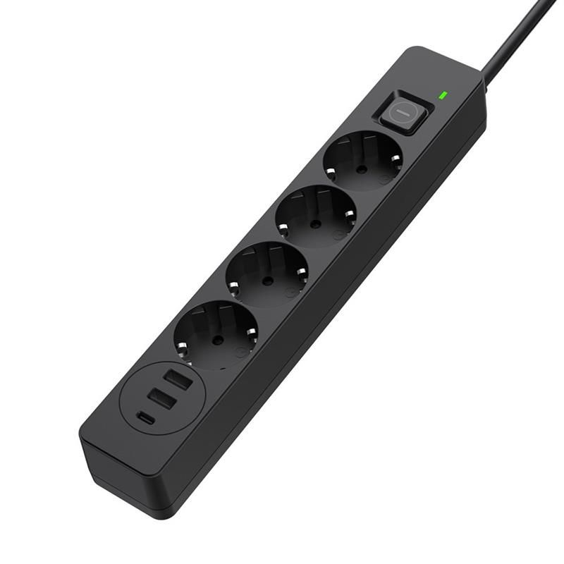 Фильтр питания ColorWay 4 розетки, 3USB (2USB-A + 1 TYPE-C) (24W), 2м, Black (CW-CHE432PDB)