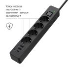 Фільтр живлення ColorWay 4 розетки, 3USB (2USB-A + 1 TYPE-C) (24W), 2м, Black (CW-CHE432PDB)