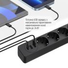 Фільтр живлення ColorWay 4 розетки, 3USB (2USB-A + 1 TYPE-C) (24W), 2м, Black (CW-CHE432PDB)