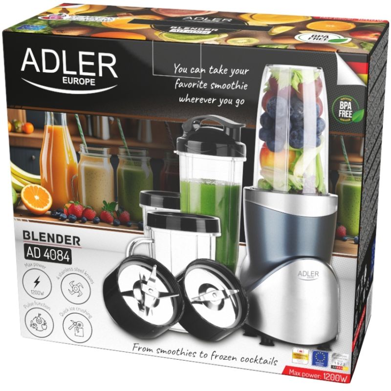 Фітнес-блендер Adler AD 4084 500Вт/ Pulse/ 4 скляні пляшки 700мл, 2x500мл, 300мл (AD4084)
