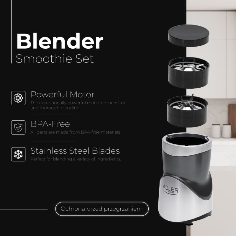 Фітнес-блендер Adler AD 4084 500Вт/ Pulse/ 4 скляні пляшки 700мл, 2x500мл, 300мл (AD4084)