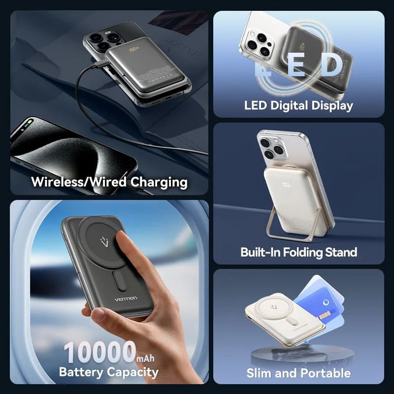 УМБ Vention Magnetic Wireless 10000mAh 20W PD USB-C In/Out, QI-15W Black (FHNB0)