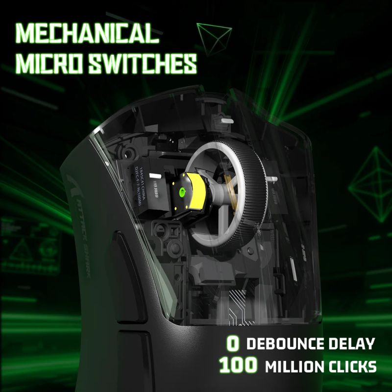 Мишка Attack Shark V3 Ultra-Light, Wireless, PAW3311 сенсор, 25000dpi., 6кн., Black (V3B_AS)