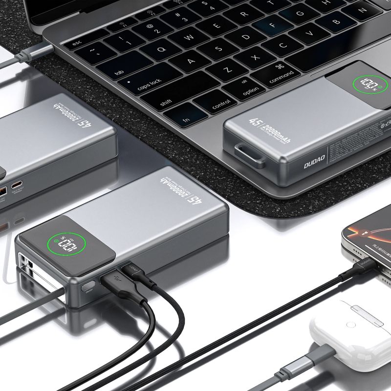 УМБ Dudao 20000mAh K31 Pro 45W PD,QC USB-A,USB-C In/Out,with built-in USB-C/Lightning cables Gray (6977196682010)