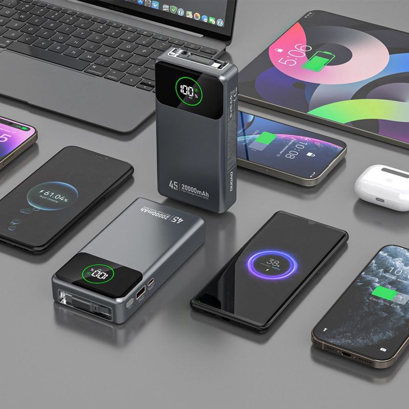 УМБ Dudao 20000mAh K31 Pro 45W PD,QC USB-A,USB-C In/Out,with built-in USB-C/Lightning cables Gray (6977196682010)