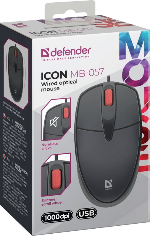 Мишка Defender Icon MB-057, 3кн.,1000 dpi, безшумна, чорна (52057)