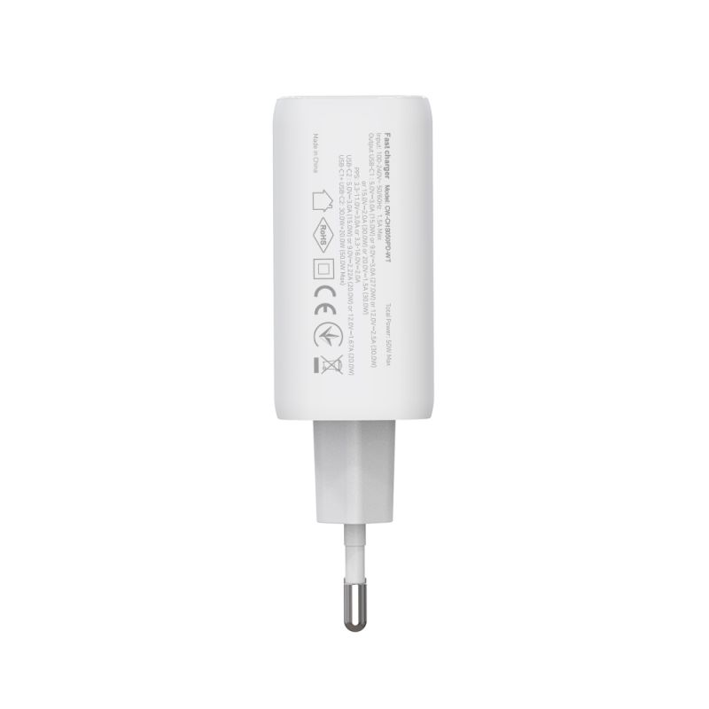 Сетевое зарядное устройство ColorWay GaN Mini 50W PD Port PPS USB (Type-C PD 30W + Type-C PD 20W) White (CW-CHS050PD-WT)