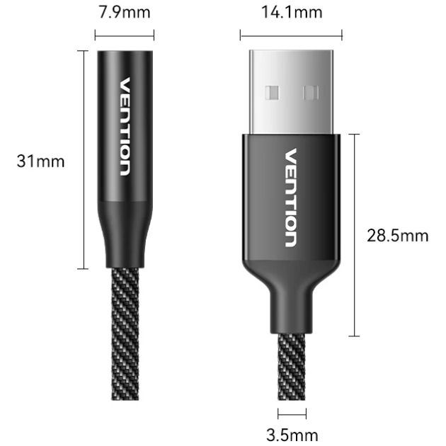 Звукова карта USB AUX jack, TRRS Ear, 0.25 м 96 кГц/24 біт 2-в-1 DSP шумозаглушення Vention (CVEBC)