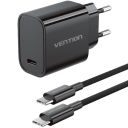 Зарядний пристрій 1xUSB-C 30W + USB-C cable М-М  Black Vention (G18B0-EU)