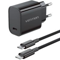 Зарядний пристрій 1xUSB-C 30W + USB-C cable М-М  Black Vention (G18B0-EU)