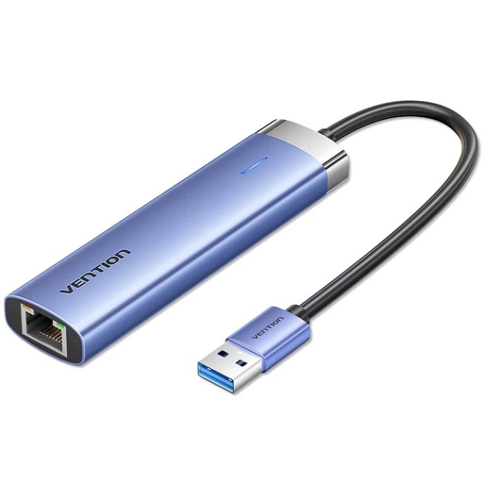 Док станція USB3.0 --> USBx3,3.0/RJ45/Type-C 10W Hub Blue Aluminum Alloy 5-in-1 Vention (TGFSB)