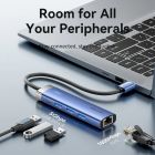 Док станція USB3.0 --> USBx3,3.0/RJ45/Type-C 10W Hub Blue Aluminum Alloy 5-in-1 Vention (TGFSB)
