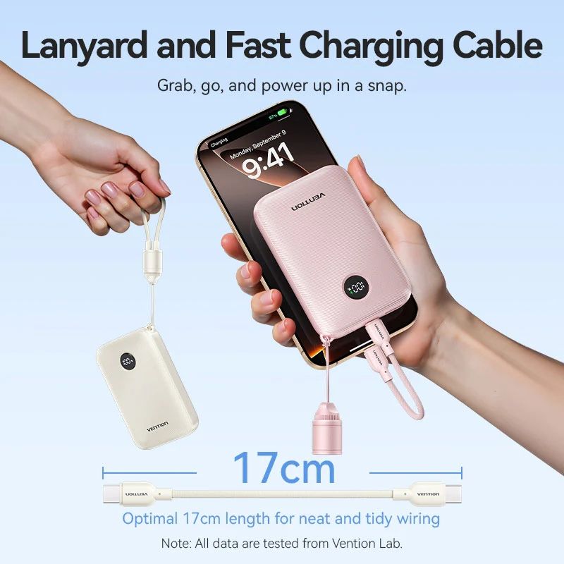 УМБ Vention 10000mAh 22,5W PD, QC USB-A/2xUSB-C In/Out Pink (FKAP0-C)