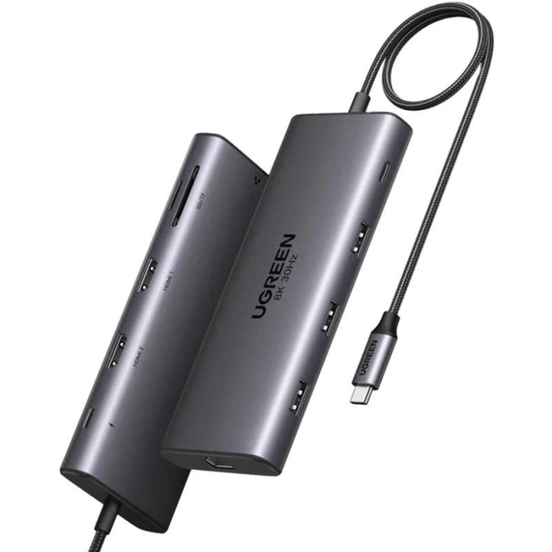Док-станція USB3.2 Type-C --> HDMIx2,8K30Hz/4K60Hz/3xUSB-A/2xUSB-C 3.2/ RJ45/SD/TF/PD 100W CM639 (15534)
