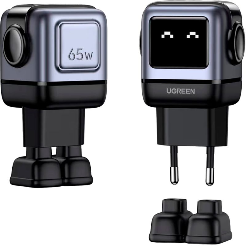 Зарядний пристрій 3xUSB 65W (2xUSB-C+USB-A) Gan Robot tech Fast Charger Сірий CD361 Ugreen (25685B)