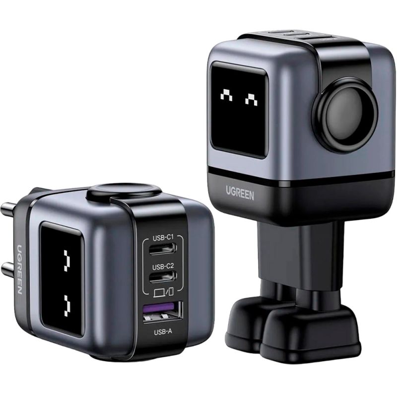 Зарядний пристрій 3xUSB 65W (2xUSB-C+USB-A) Gan Robot tech Fast Charger Сірий CD361 Ugreen (25685B)