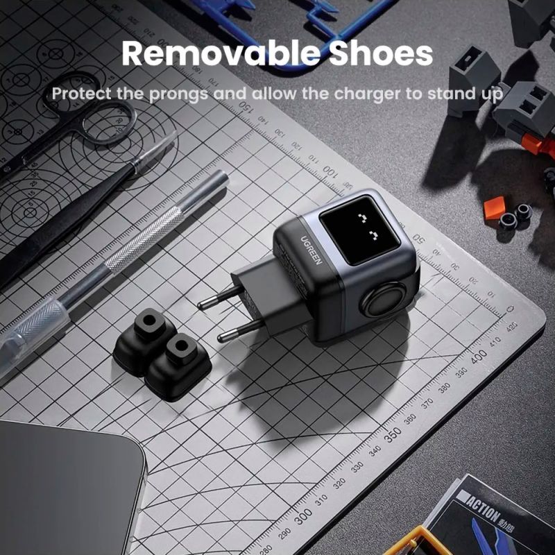 Зарядний пристрій 3xUSB 65W (2xUSB-C+USB-A) Gan Robot tech Fast Charger Сірий CD361 Ugreen (25685B)