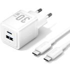 Зарядний пристрій 2xUSB 30W (USB-A/USB-C) + USB-C cable М-М  White Vention (TZ-FEQW0-EU-01)