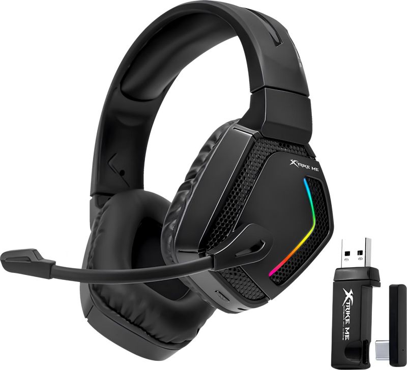 Ігрова гарнітура XTRIKE ME GH-512W XBOX/PS/PC, бездротова+ 2.4G+3,5мм, 7 режимів RGB, чорна (GH-512W)