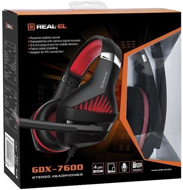 Гарнітура REAL-EL GDX-7600 Black/Red (EL124100028)