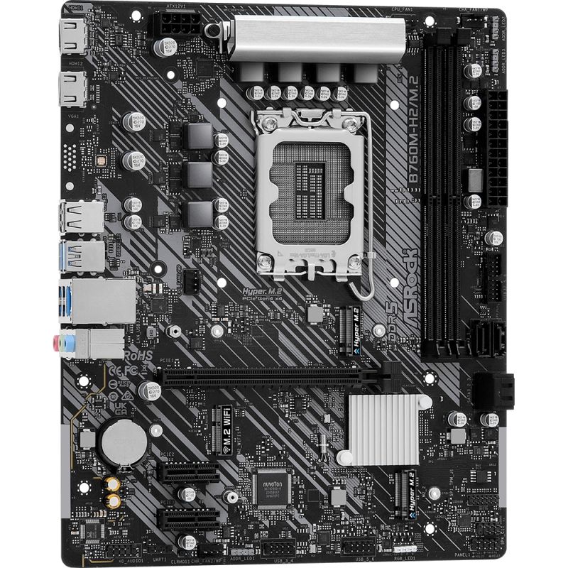 ASRock B760M-H2/M.2 (1700/B760, 2*DDR5, 1xPCIex16, 4xSATA, 2xM.2, GLan, 7.1ch, mATX) (B760M-H2/M.2)