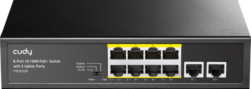 Комутатор Cudy , 8 портовий 10/100M PoE+ Switch with 2 Uplink Ports 120W (FS1010P)