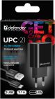 Зарядний пристрій 2xUSB 12W 2.1A UPC-21 +кабель microUSB, чорний Defender (83581)