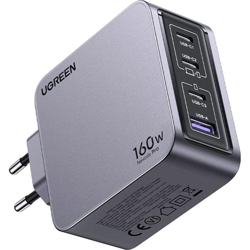 Зарядний пристрій 4xUSB 160W (3xUSB-C + USB-A) GaN + Type-C cable 100W сірий X763 Nexode Pro Ugreen (25877)