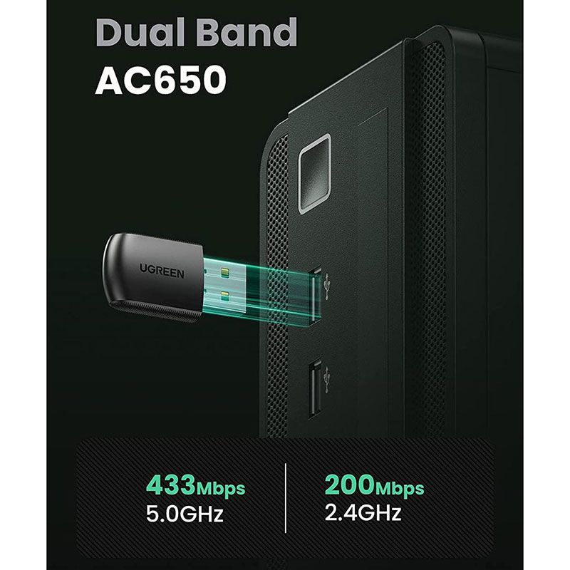 Адаптер WiFi AC650 11ac Dual-Band USB 2.0 (CM448) Ugreen (20204)