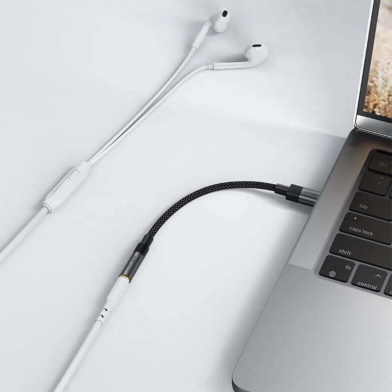Перехідник USB-C --> 3.5 mm 15cm audio converter J12 Acefast black (6974316285281)