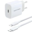 Зарядний пристрій 1xUSB-C 20W + USB-C cable М-М  White Vention (G16W0-EU)