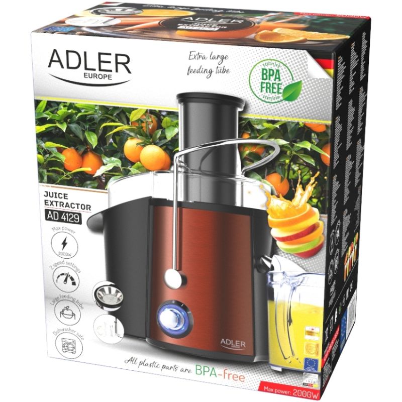 Соковитискач Adler AD 4129 copper 1000Вт/ контейнер для соку-1л/ контейнер для м'якот-2л/і мідний (AD4129)