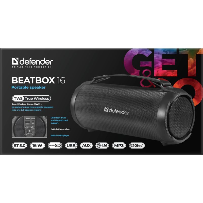 Акустична система Defender 1.0 Beatbox 16 16Вт, BT/FM/TF/USB/AUX/TWS (65216)