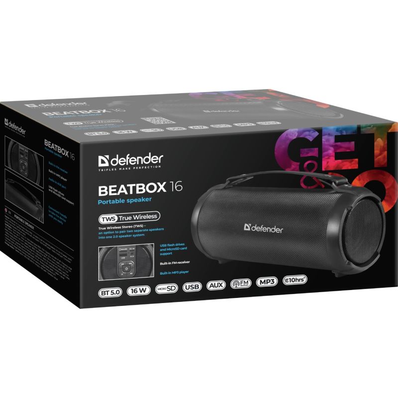 Акустична система Defender 1.0 Beatbox 16 16Вт, BT/FM/TF/USB/AUX/TWS (65216)