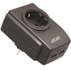 Мережевий адаптер 2E 1xТип F, 16A, 2xUSB-A, чорний (2E-AD120U)